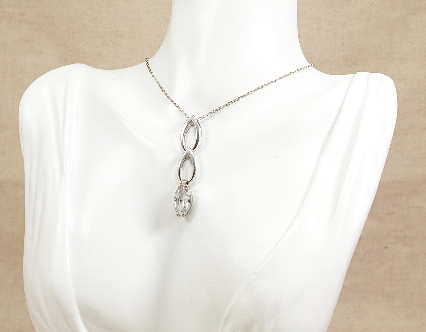 Silver Cubic Ziconia Pendant and Chain Necklace