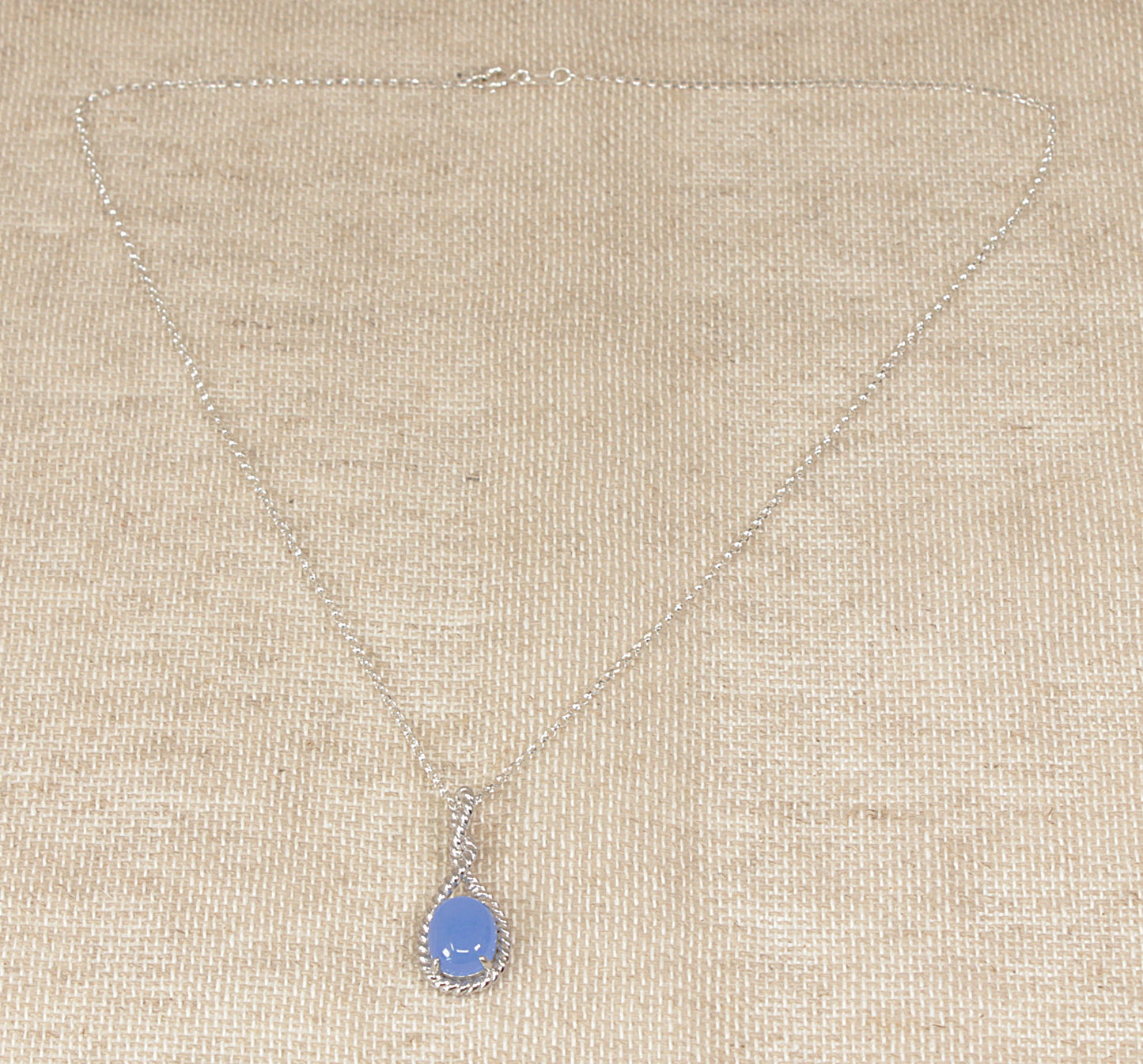 Silver Blue Chalcedony Style Gemstone Pendant Necklace