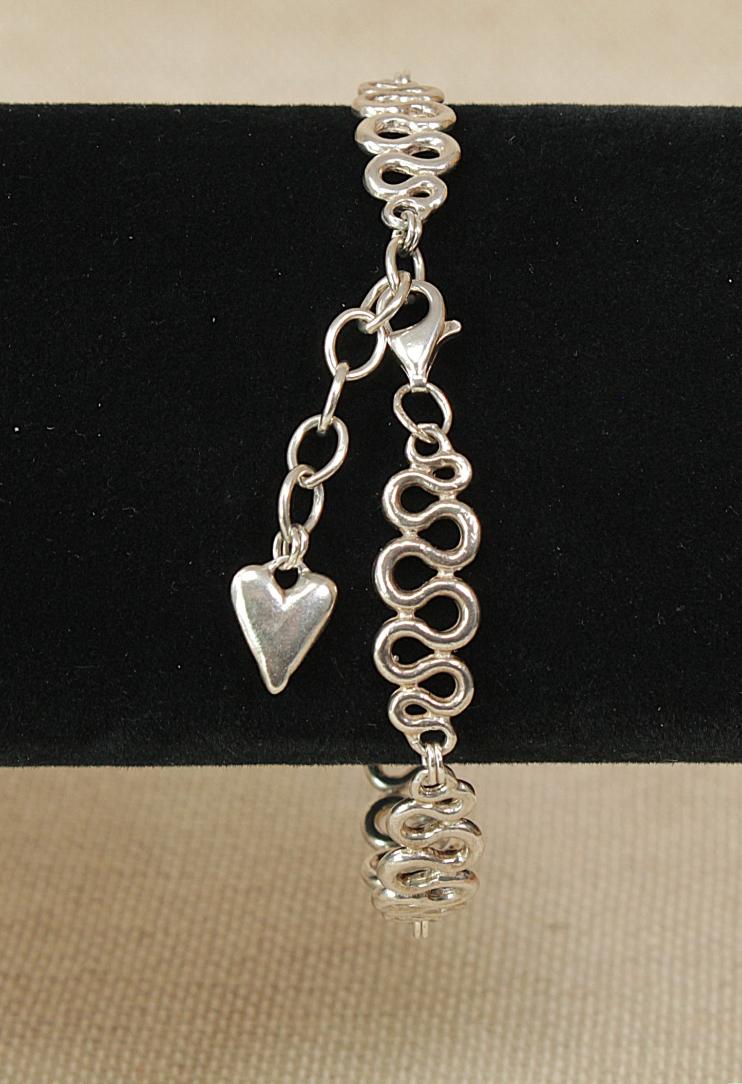 Silver Fancy Link Bracelet with Heart Charm
