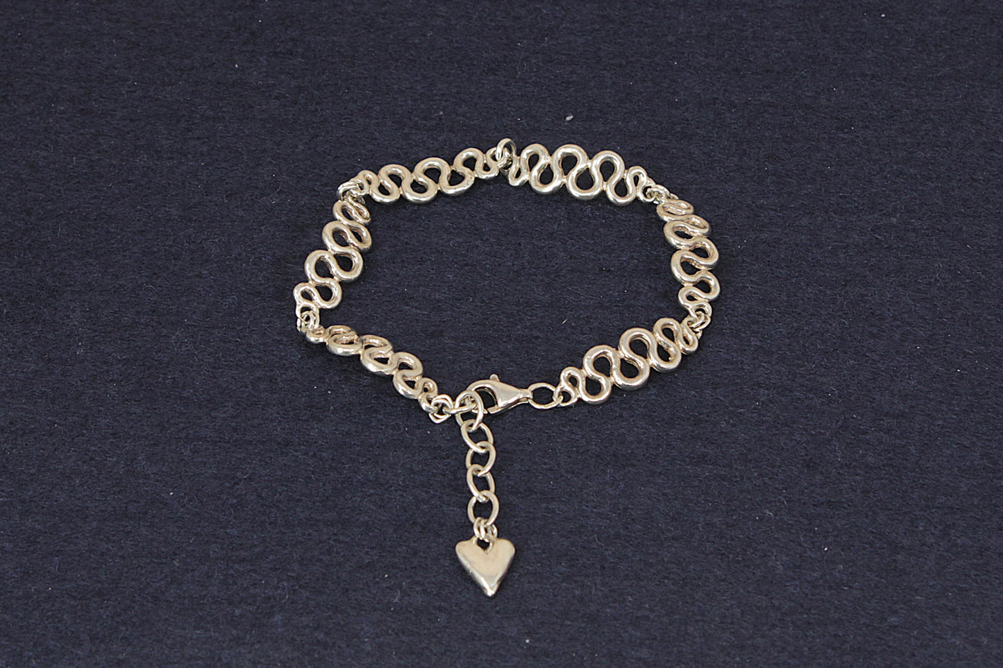 Silver Fancy Link Bracelet with Heart Charm