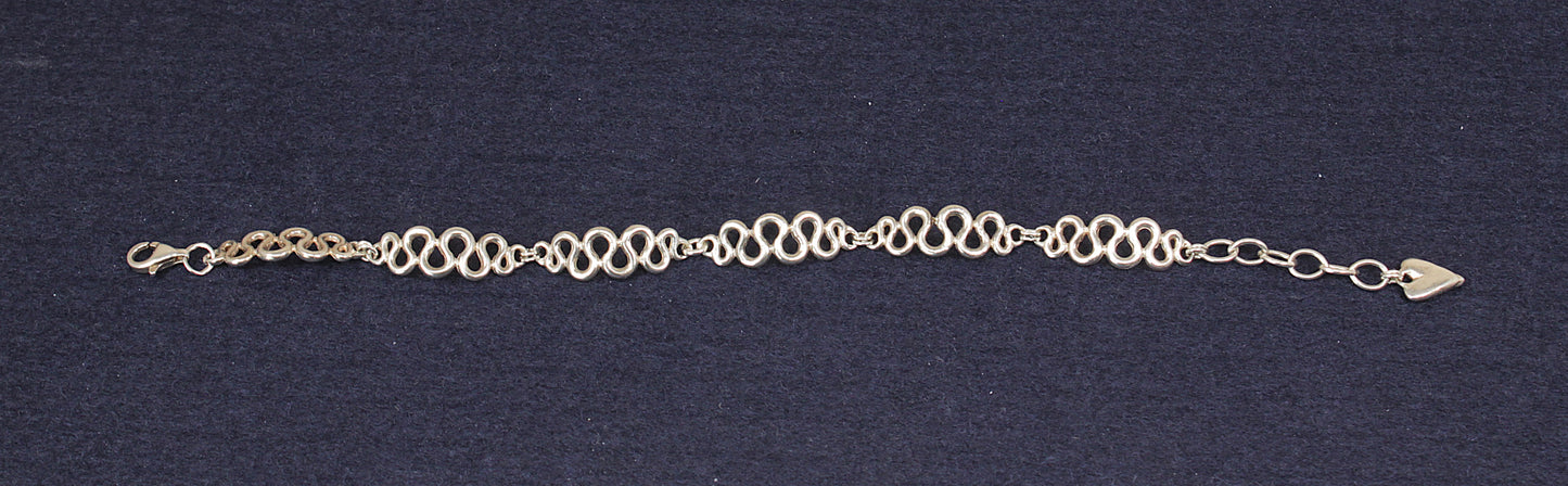 Silver Fancy Link Bracelet with Heart Charm