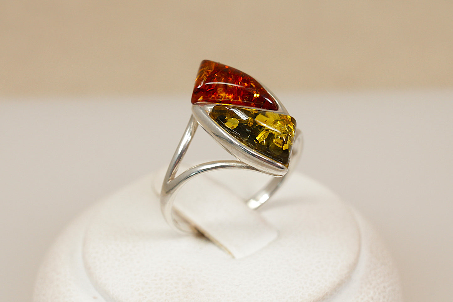 Modern Silver Amber Ring