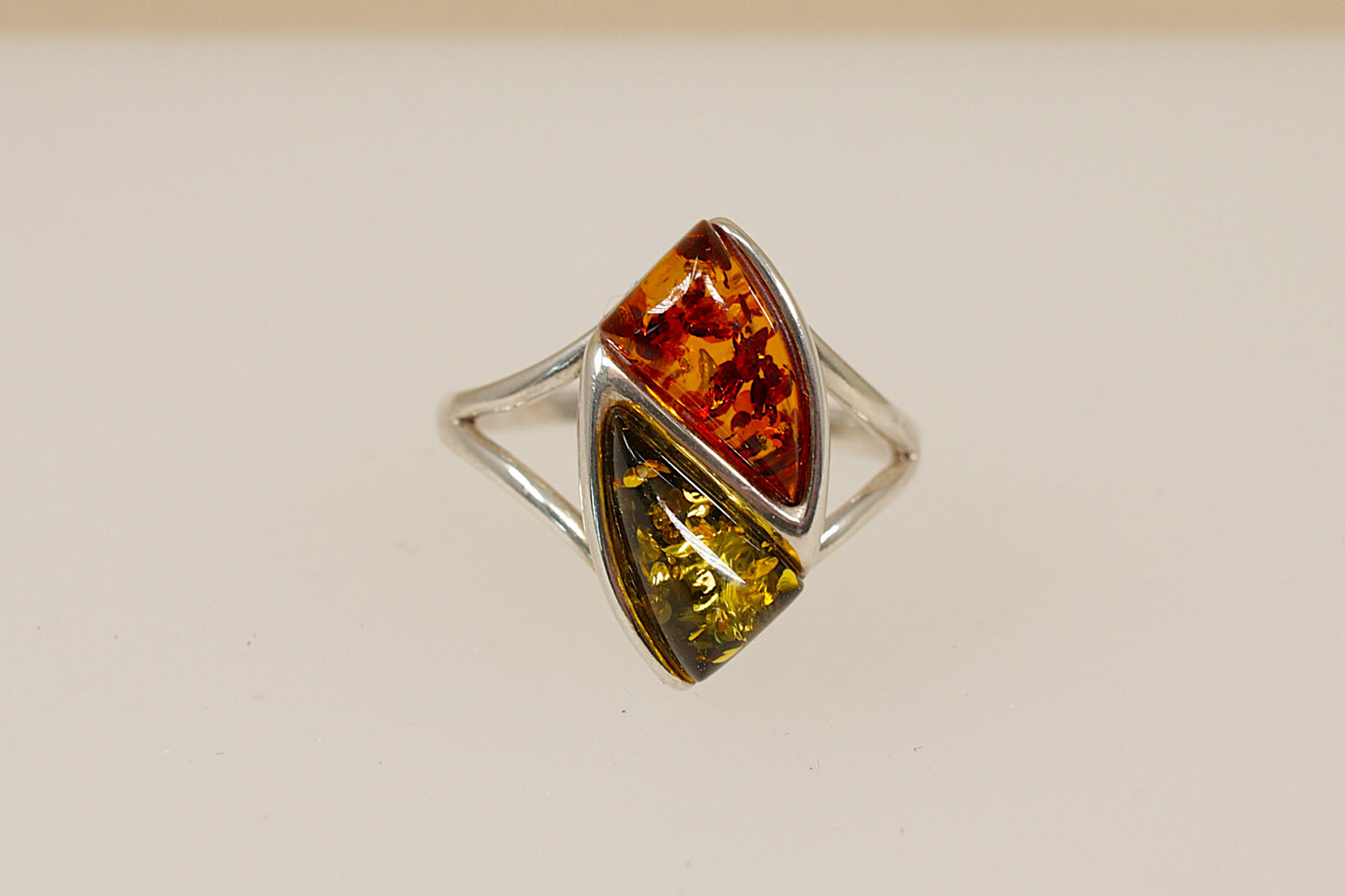 Modern Silver Amber Ring