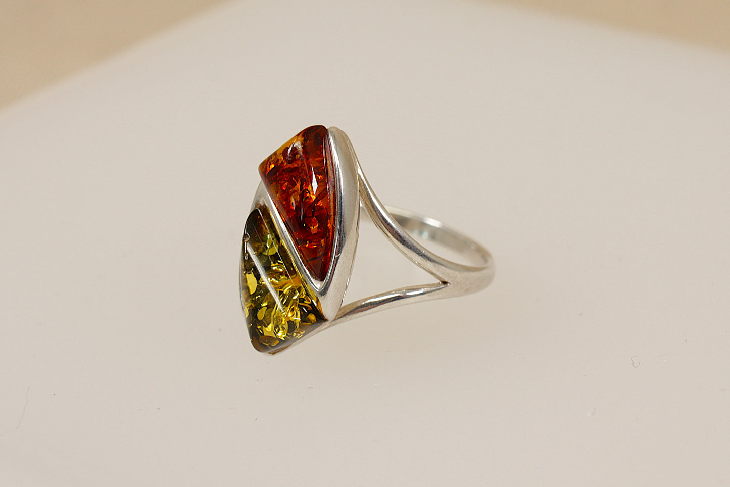 Modern Silver Amber Ring