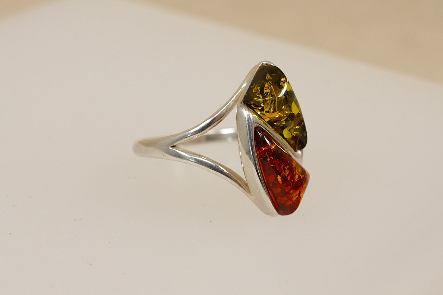 Modern Silver Amber Ring