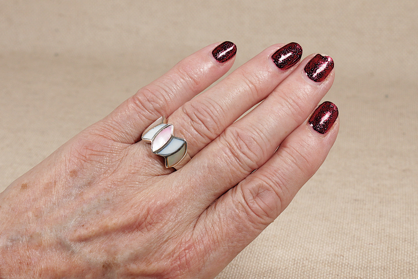 Silver Mother of Pearl Statement Ring