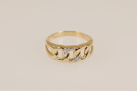14ct Gold Diamond Knot Design Ring, 
A charming and symbolic 14ct gold ring, featuring a graceful triple knot design on the head, with sparkling diamond accents delicately set into the central loop. The split shoulders flow seamlessly into the knot motif, enhancing the fluidity and meaning of the design, Inside the band, the ring is stamped 585, indicating its 14ct gold purity, UK Finger size: N.