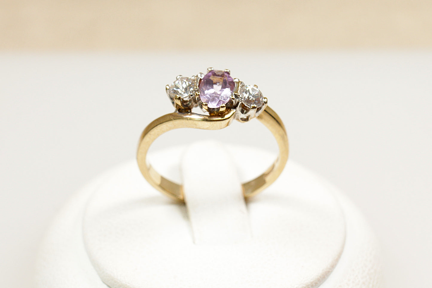 9ct Amethyst & Crystal Trilogy Ring