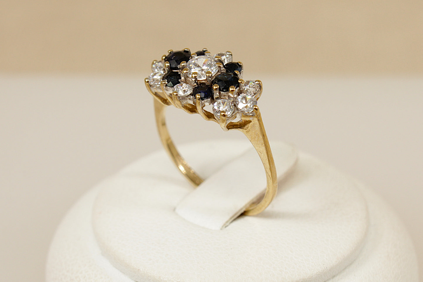 9ct Blue Topaz and C Z Cluster Ring