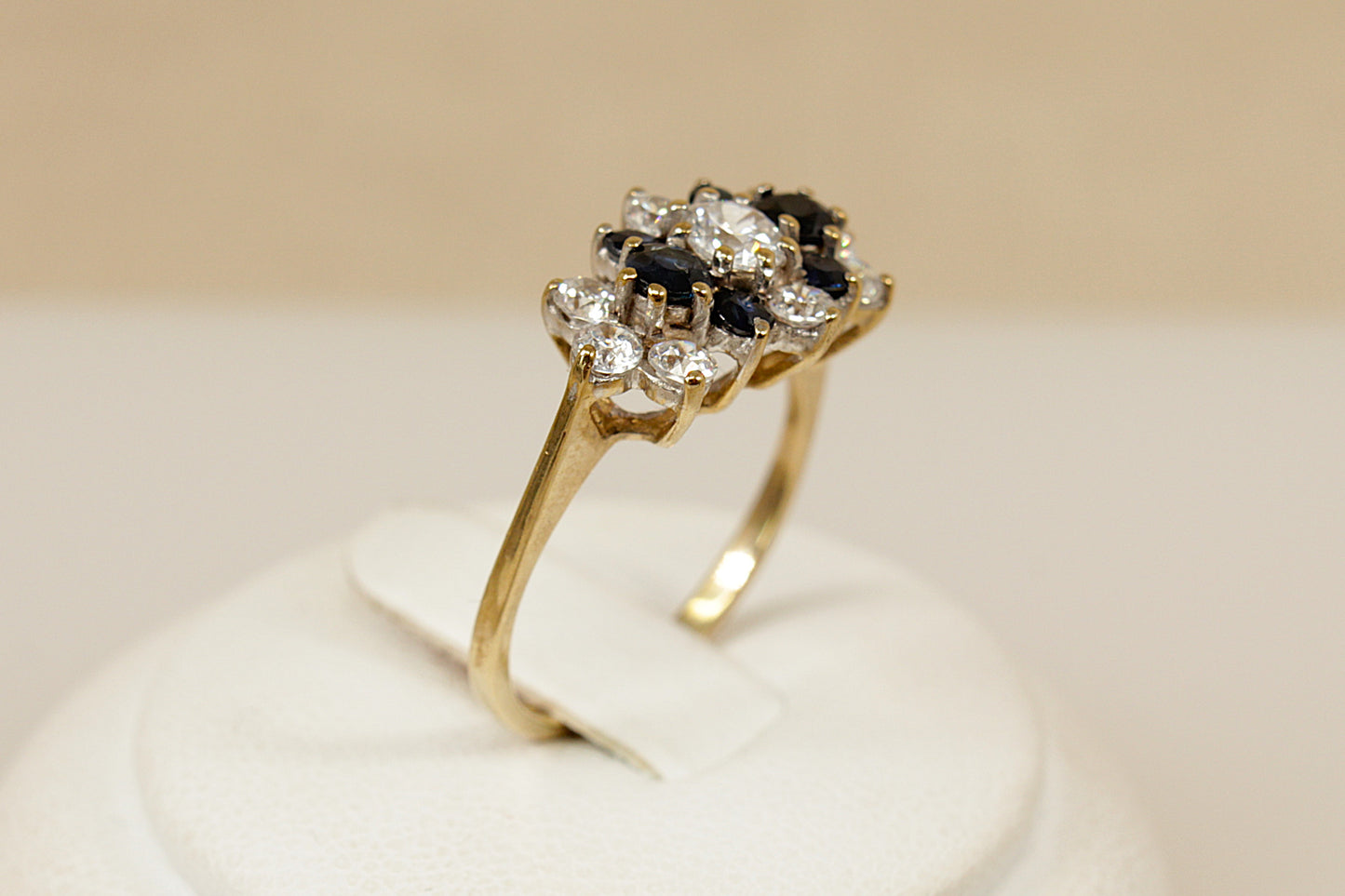 9ct Blue Topaz and C Z Cluster Ring