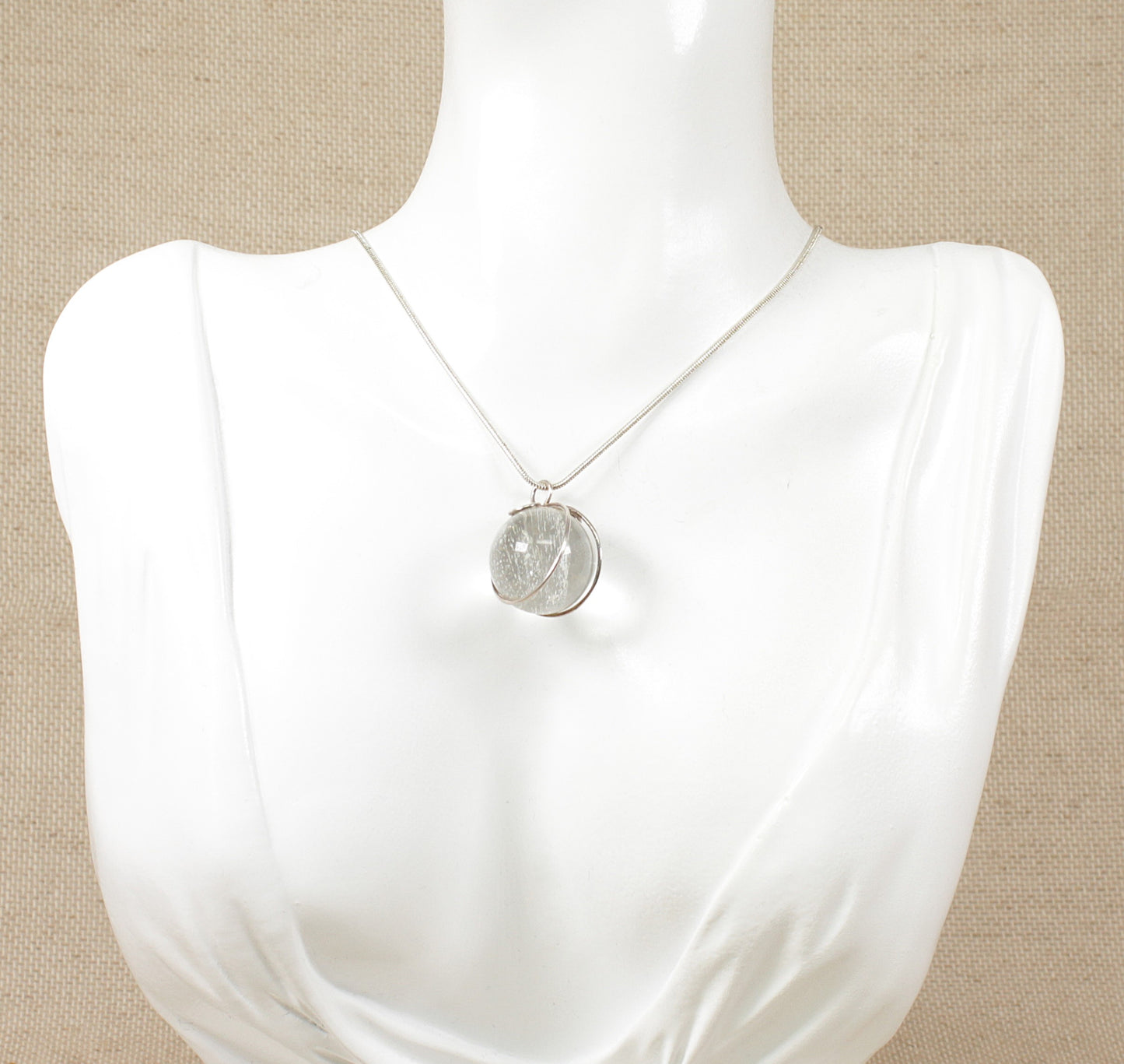Silver Crystal Ball Pendant Necklace