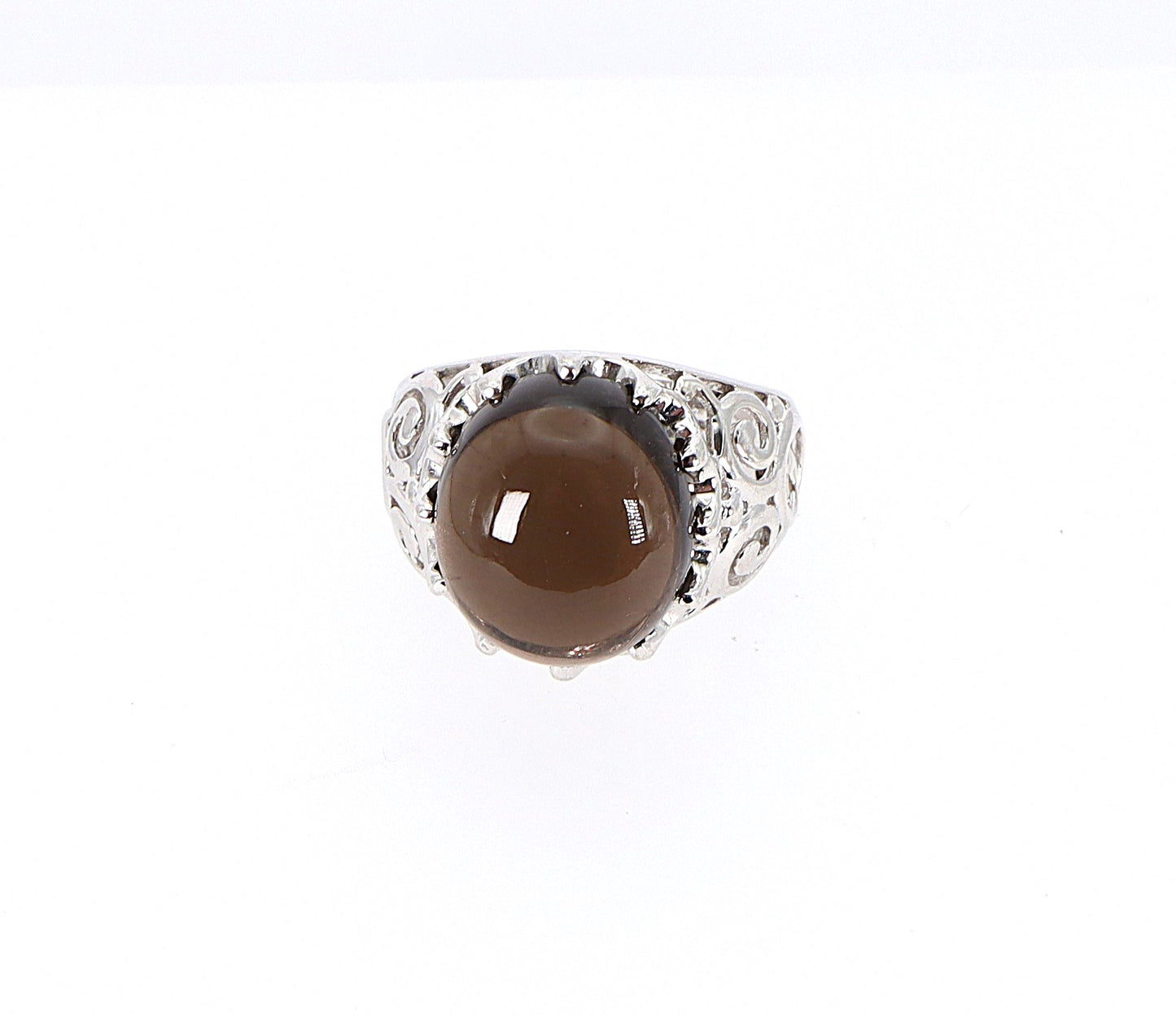 A stylish vintage silver cabochon smokey quartz statement ring, Stamped inside the band is 925 for solid Sterling Silver, Excellent condition, UK finger size N.