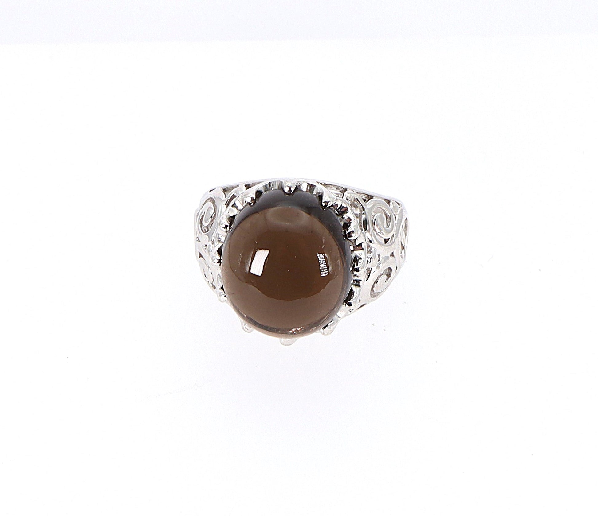 A stylish vintage silver cabochon smokey quartz statement ring, Stamped inside the band is 925 for solid Sterling Silver, Excellent condition, UK finger size N.