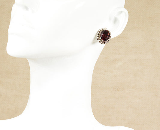 Silver amethyst colour crystal stud earrings