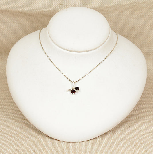 Silver Garnet Crystal Pendant and Chain Necklace