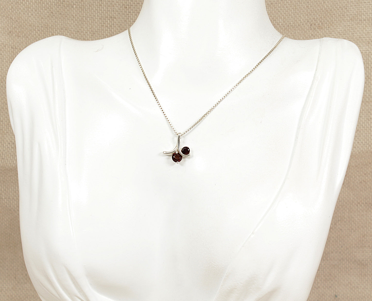 Silver Garnet Crystal Pendant and Chain Necklace
