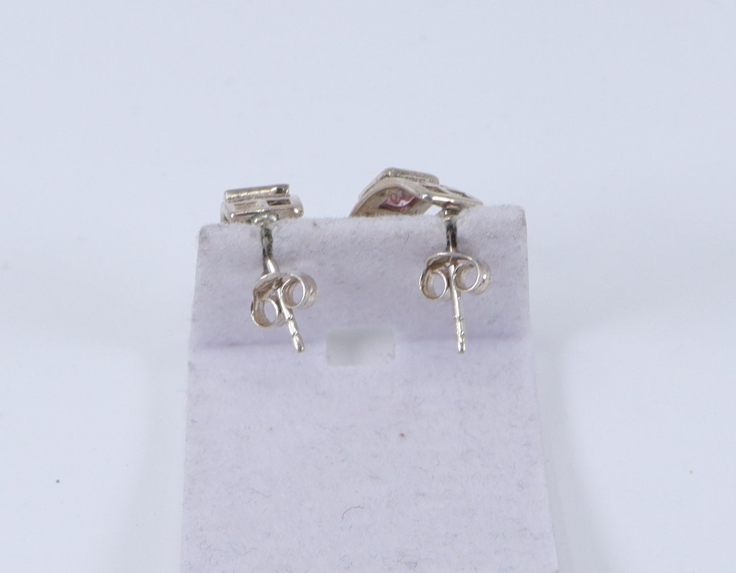 Silver Pink Crystal Earrings