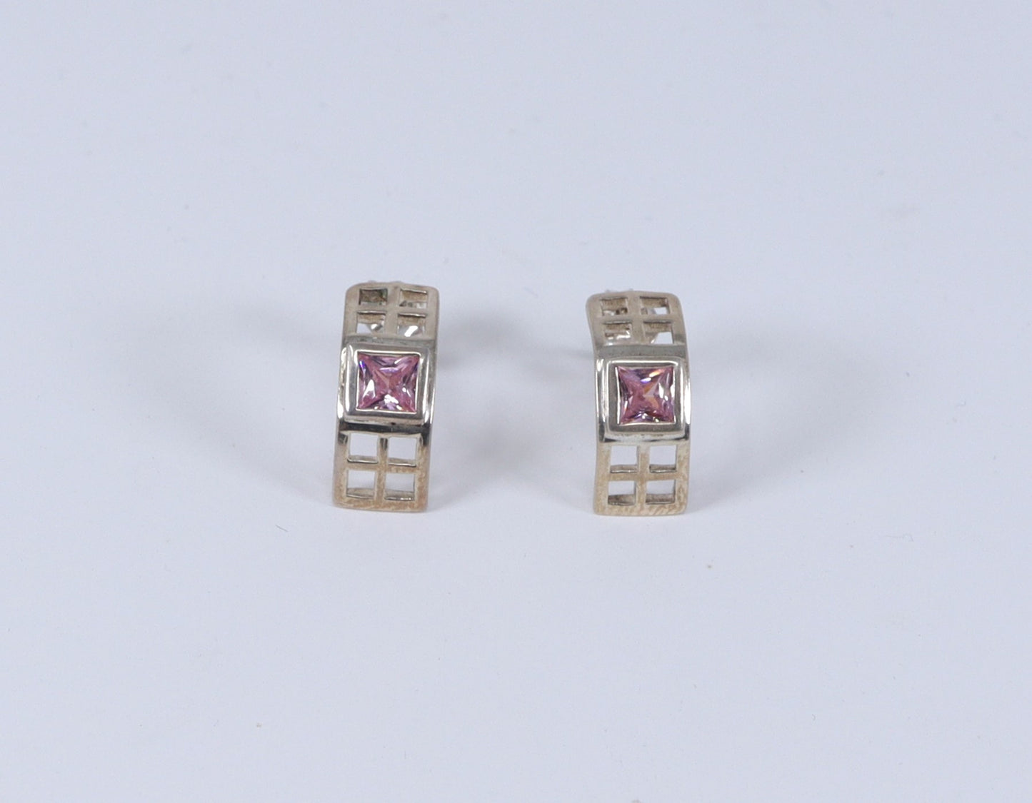 Silver Pink Crystal Earrings