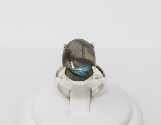 Silver Labradorite Solitaire Statement Ring