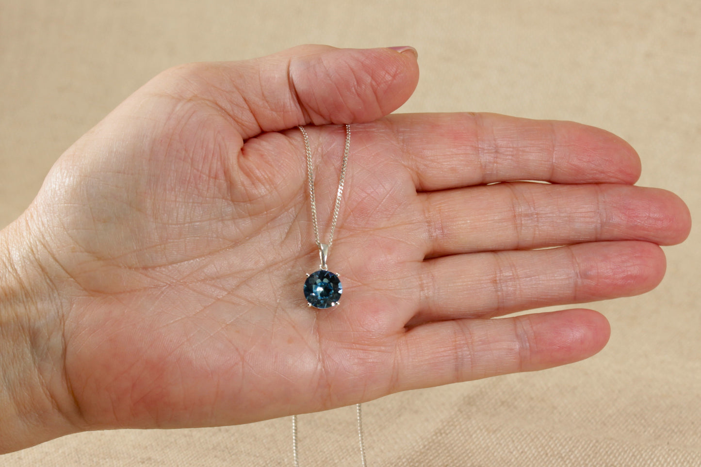Silver Blue Crystal Pendant and Chain Necklace