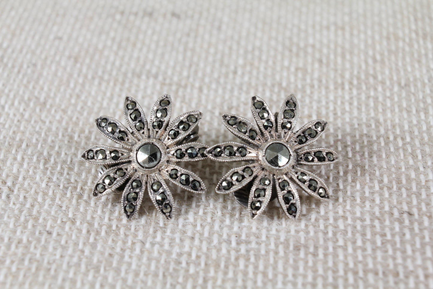 Silver Marcasite Clip on Earrings