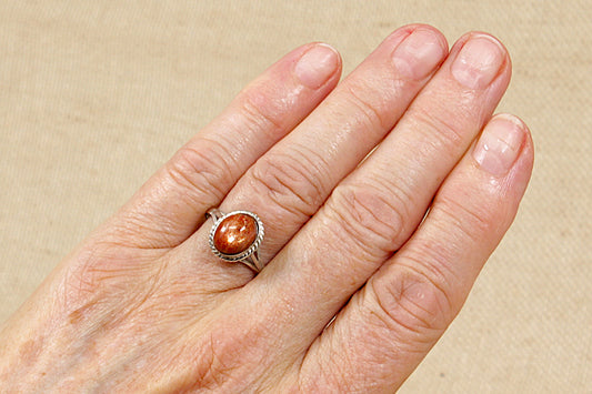 Silver Cabochon Goldstone Solitaire Ring