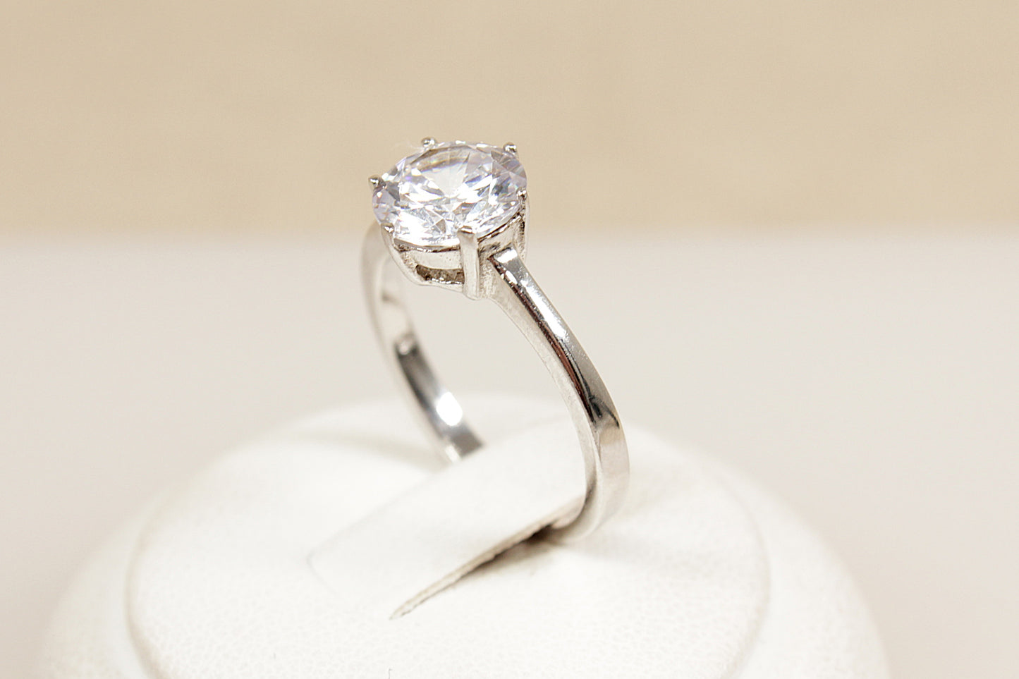 Silver Crystal CZ Solitaire Ring