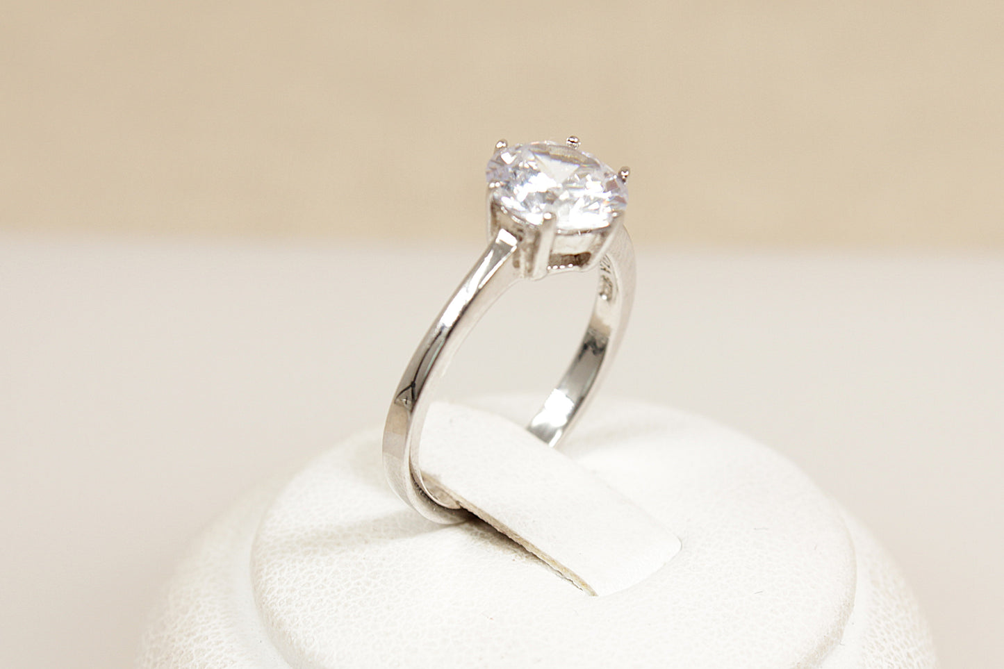Silver Crystal CZ Solitaire Ring