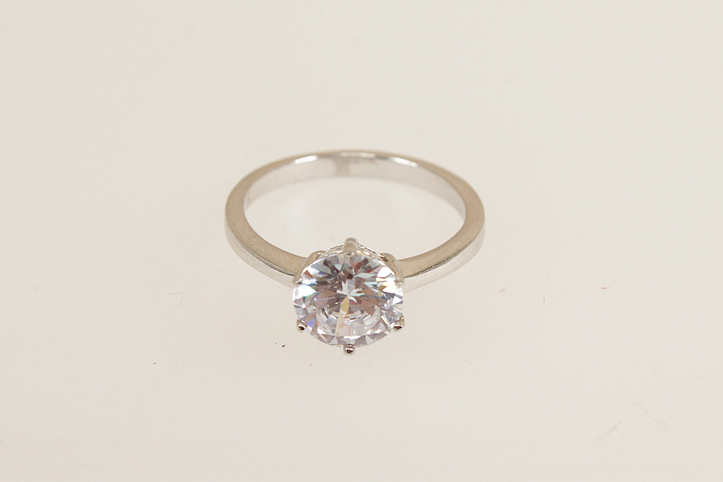 Silver Crystal CZ Solitaire Ring
