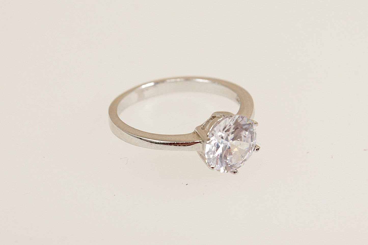 Silver Crystal CZ Solitaire Ring