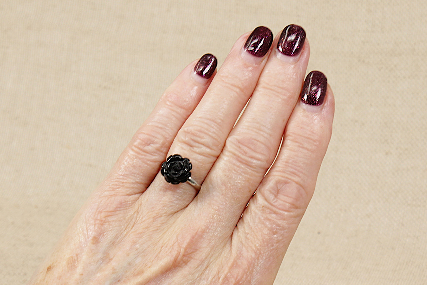 Silver Black Rose Ring