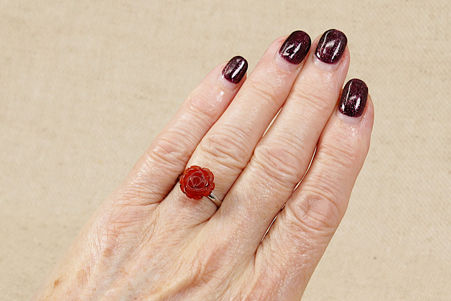 Silver Red Rose Ring