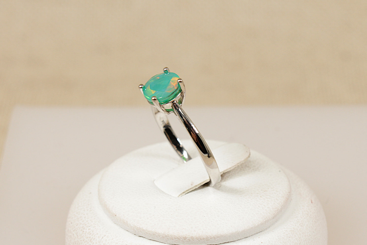 Silver Green Mystic Crystal Solitaire Ring