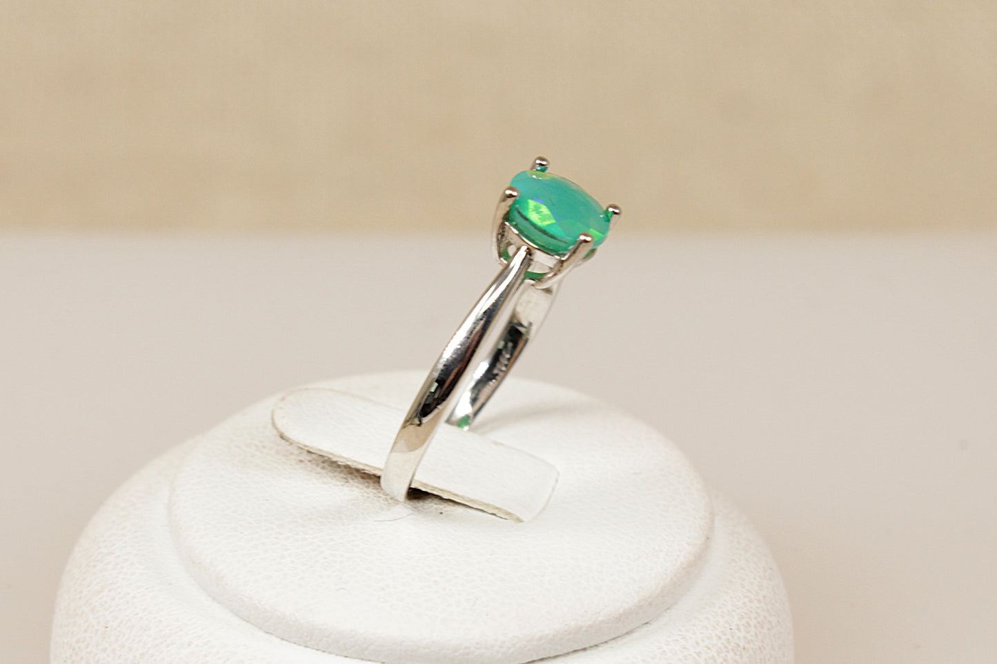 Silver Green Mystic Crystal Solitaire Ring