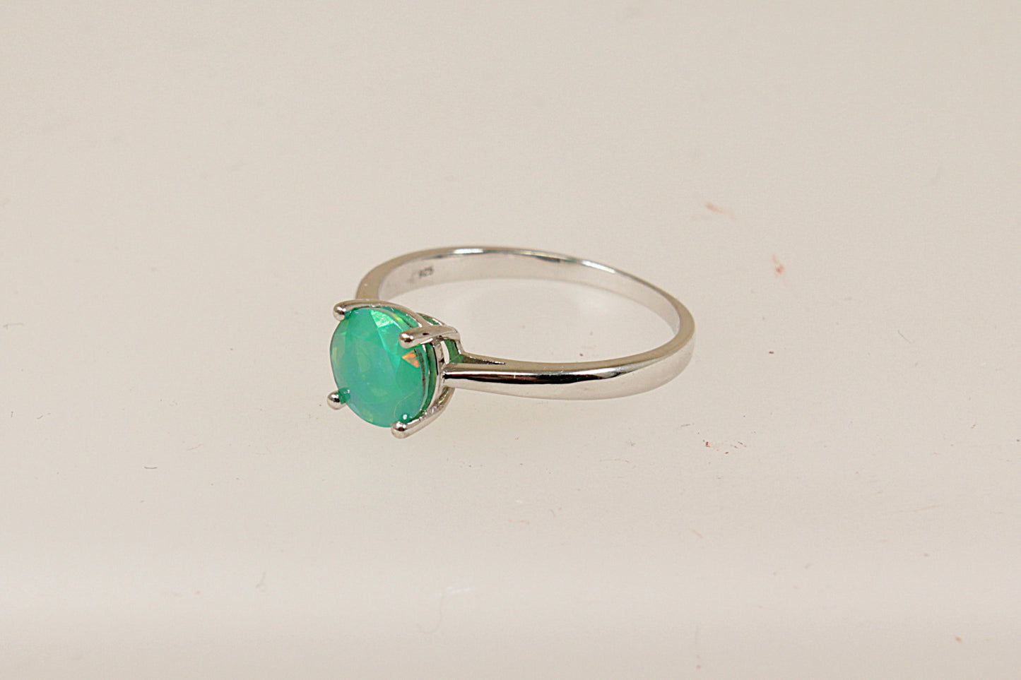 Silver Green Mystic Crystal Solitaire Ring
