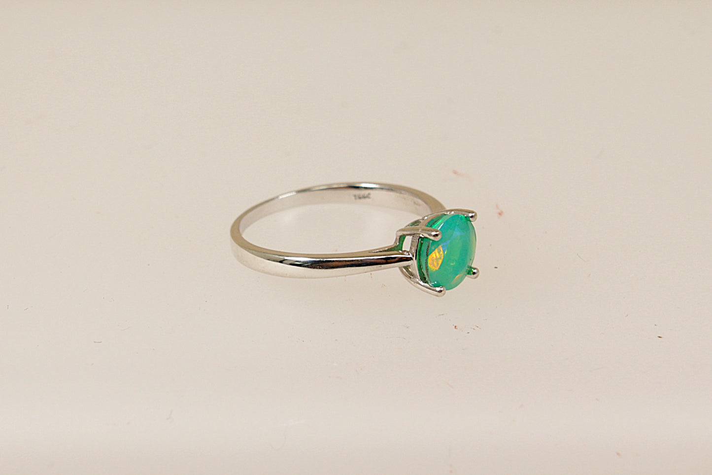 Silver Green Mystic Crystal Solitaire Ring