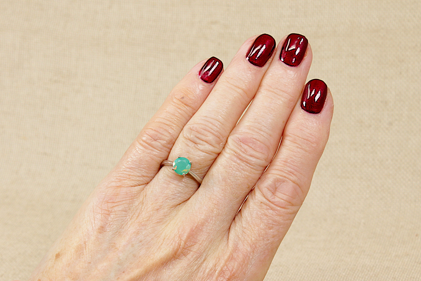 Silver Green Mystic Crystal Solitaire Ring