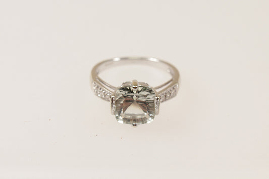 9ct White Gold Cushion Cut Citrine & Diamond Ring