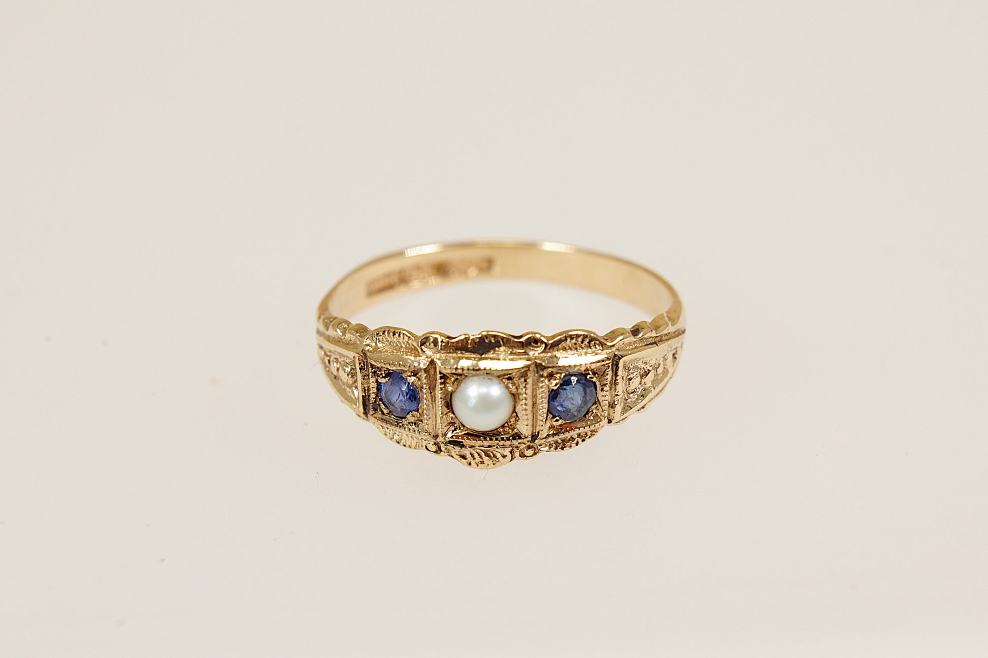 Edwardian style vintage sapphire and pearl ring.