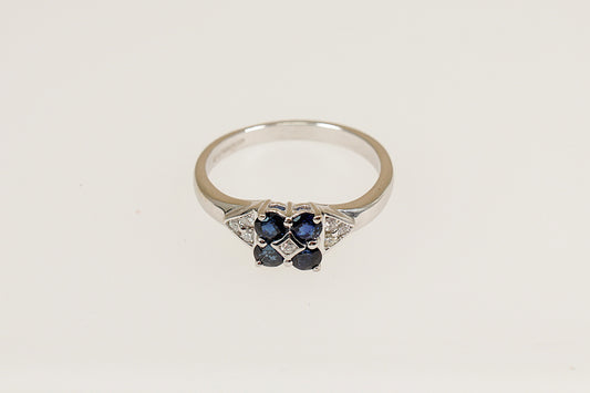 18ct white gold art deco style sapphire and diamond ring.
