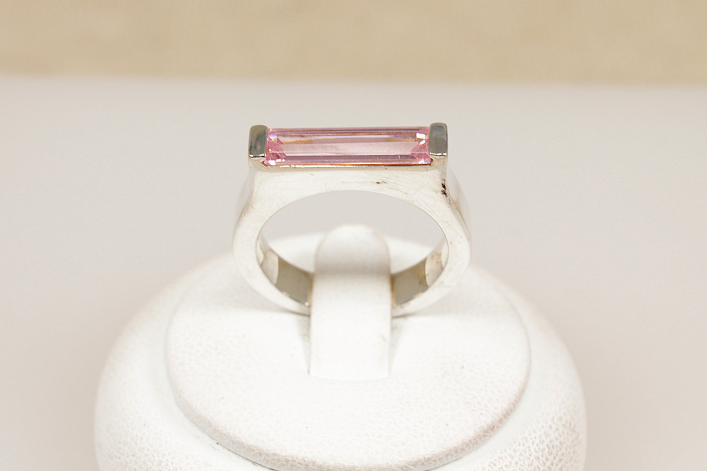 Silver Pink Crystal Ring