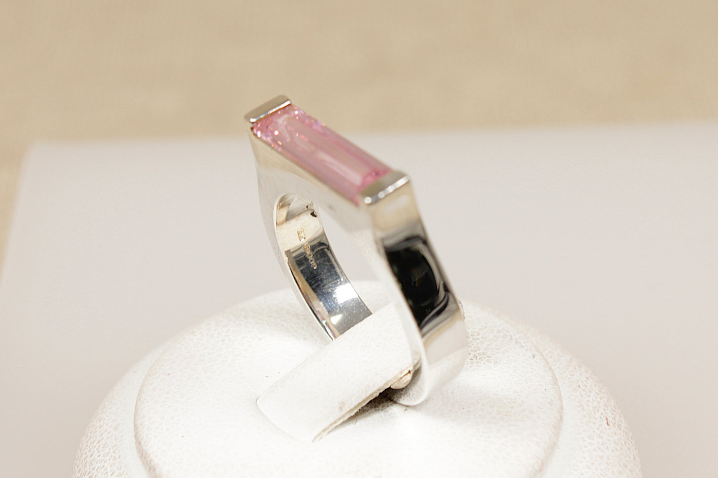 Silver Pink Crystal Ring