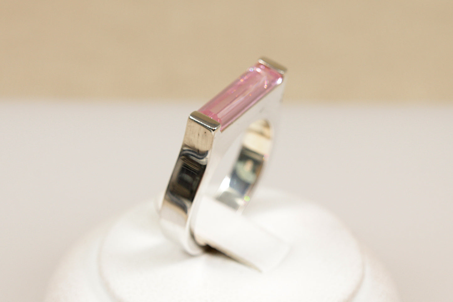 Silver Pink Crystal Ring