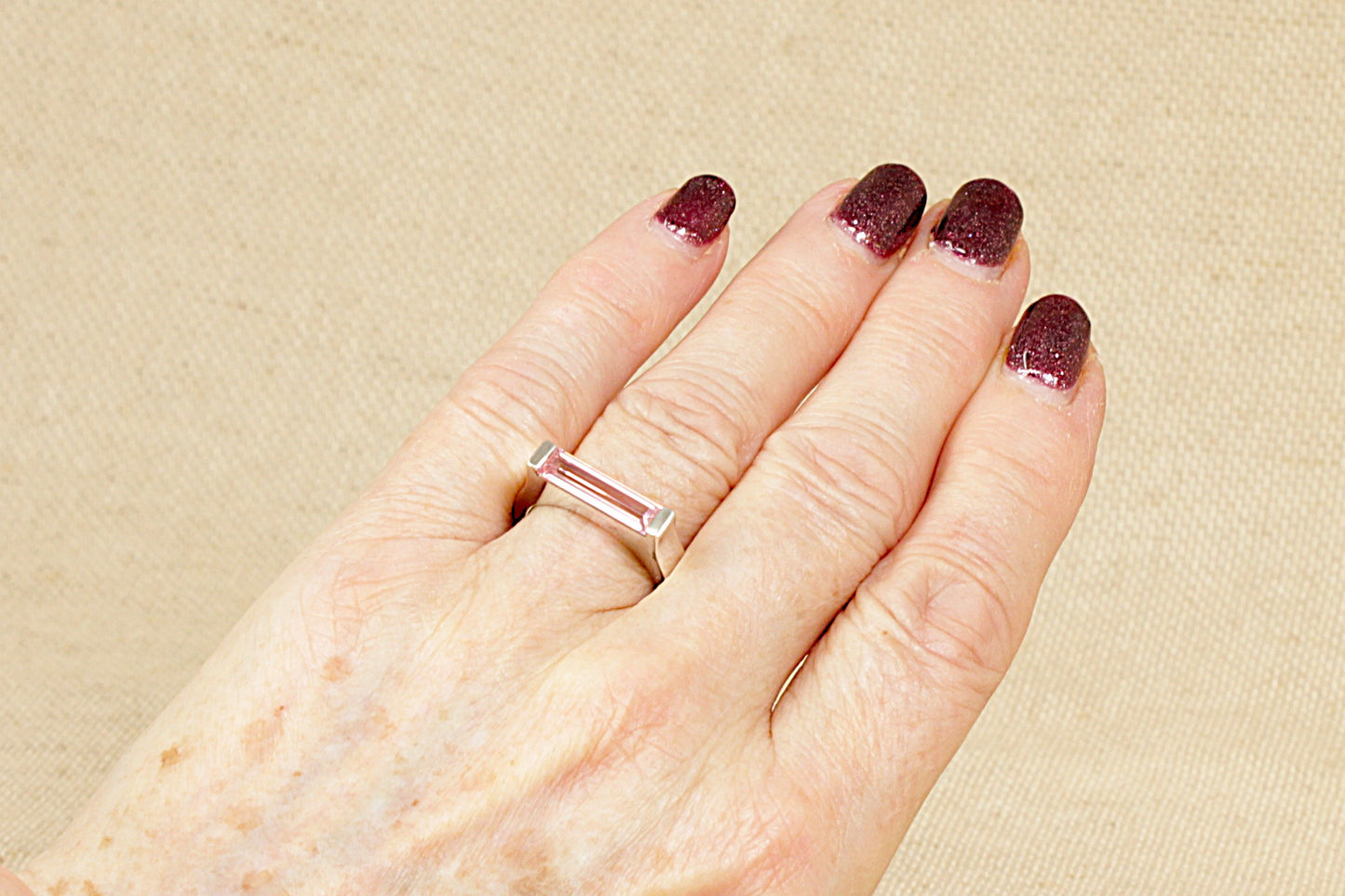 Silver Pink Crystal Ring