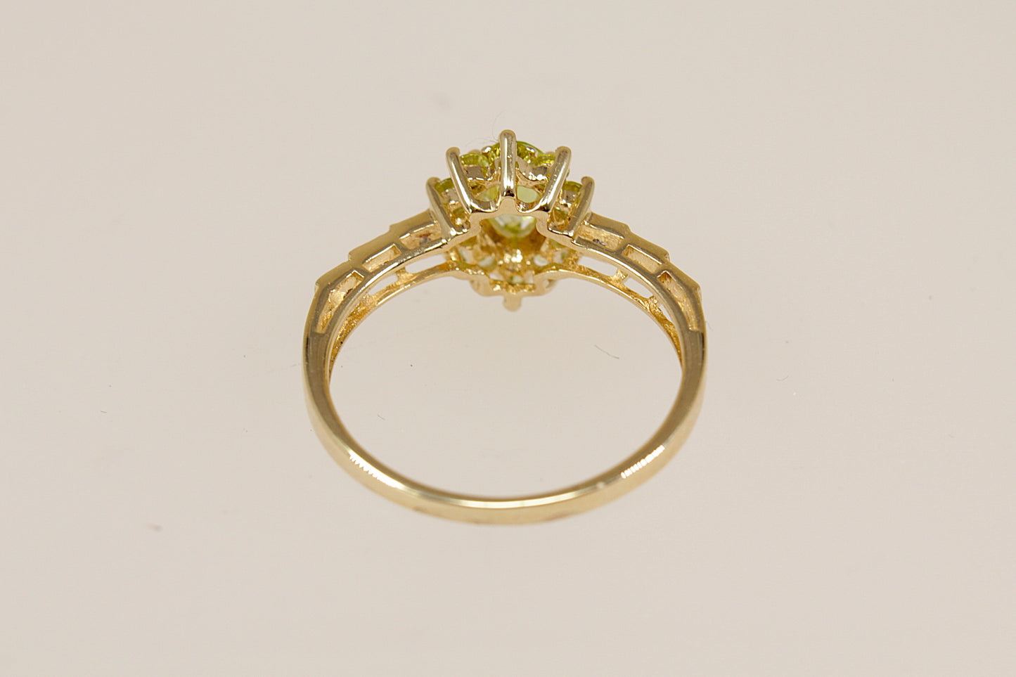 Peridot and Diamond Halo Gold Ring