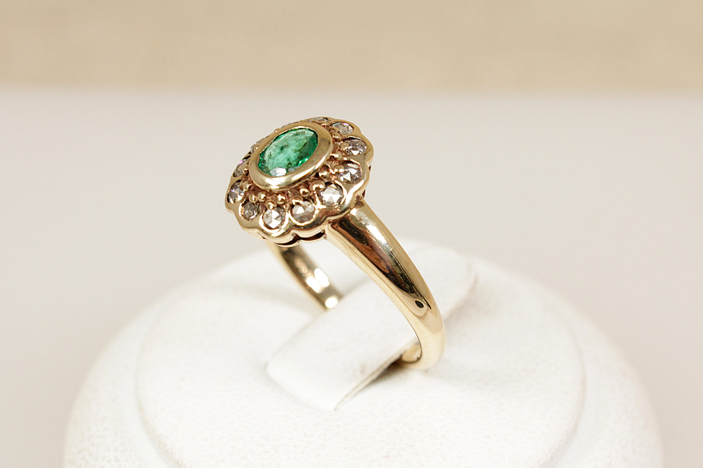 Emerald and Diamond Cluster Ring
