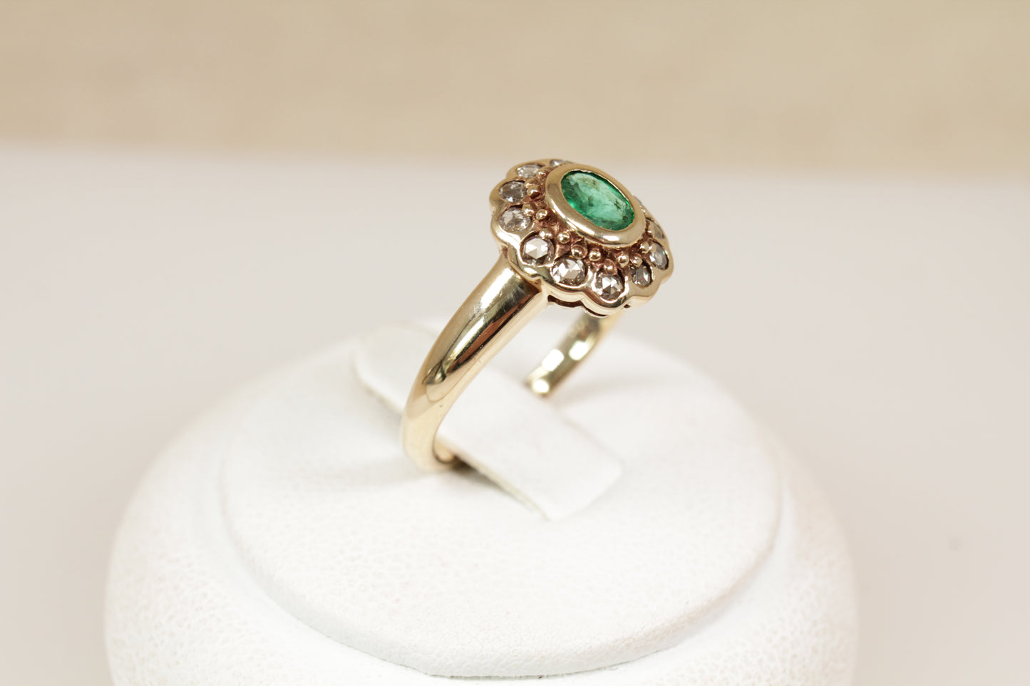 Emerald and Diamond Cluster Ring