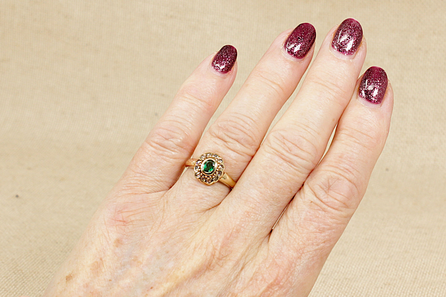 Emerald and Diamond Cluster Ring