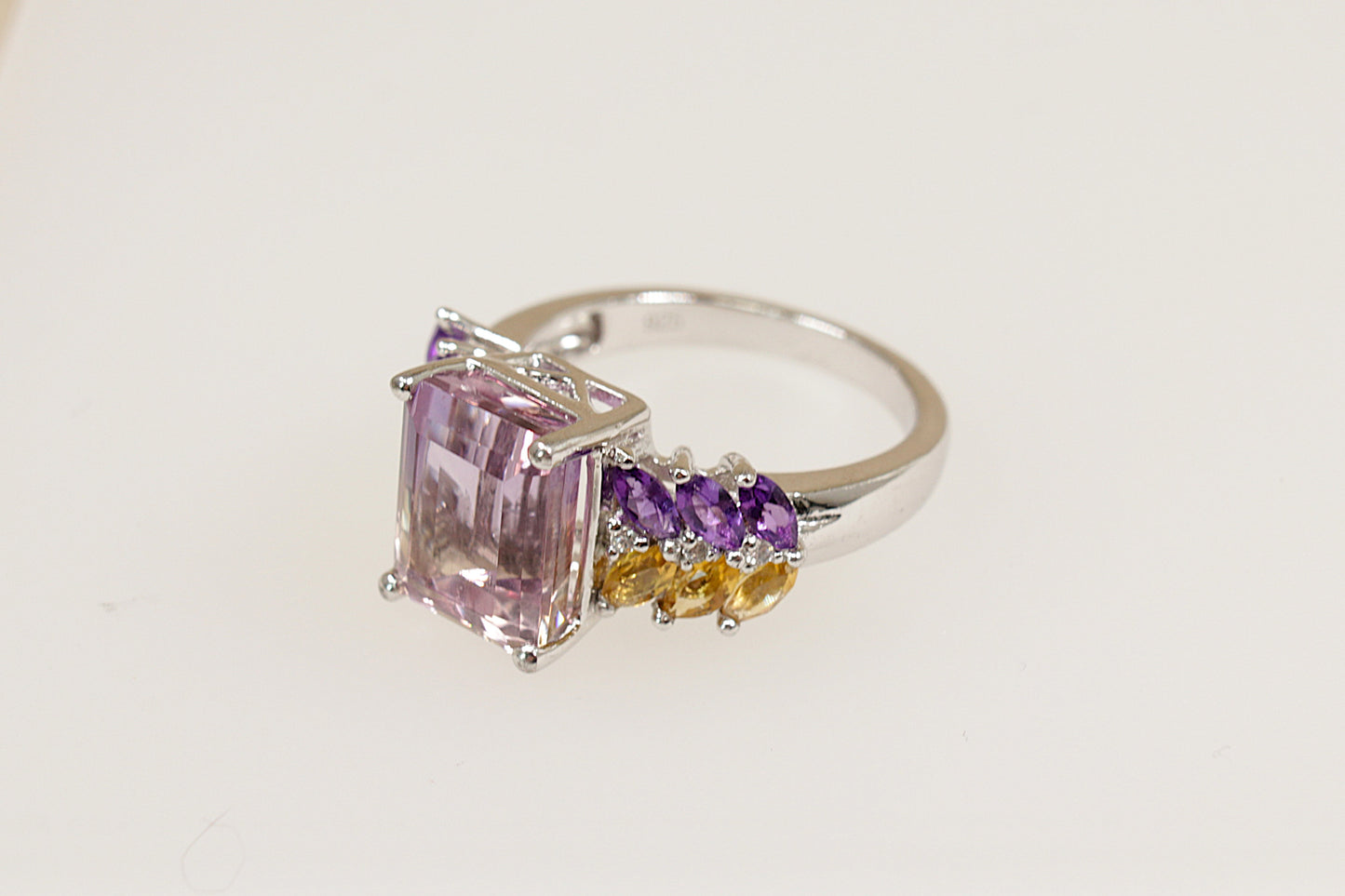 A Silver Amethyst, Citrine and Crystal Statement Ring.