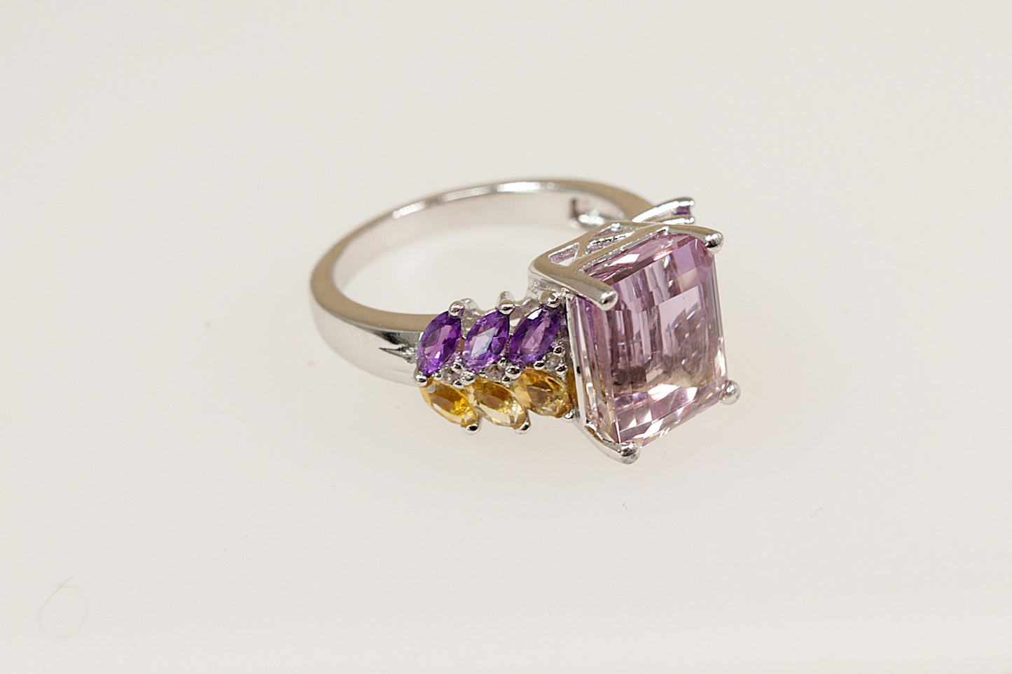 A Silver Amethyst, Citrine and Crystal Statement Ring.